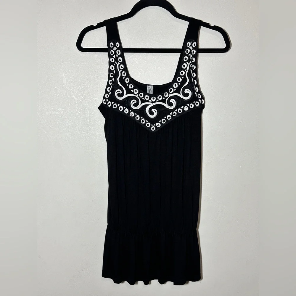 Chris & Carol Chic Black and White Embellished Sleeveless Classic Tank Top Sz L